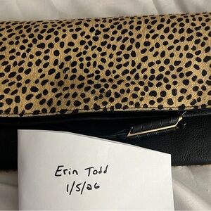 Stella & Dot Leopard Hair foldover clutch with Black leather on one side
